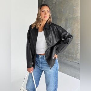 Black Faux Leather Zip-Front Jacket - Women's Coat